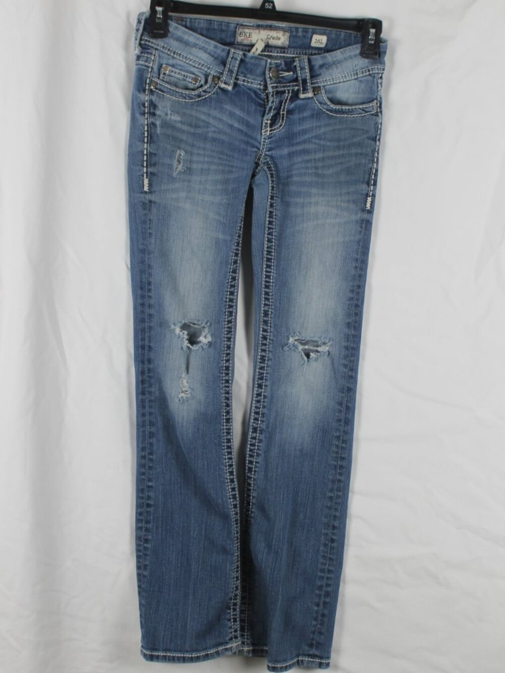 BKE Stella Bootcut Jeans Women's Size 26L Blue Distressed Embroidered Stretch